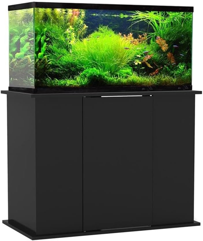 Pemberly Row Engineered Wood 50/65 Gallon Black Upright Aquarium Stand