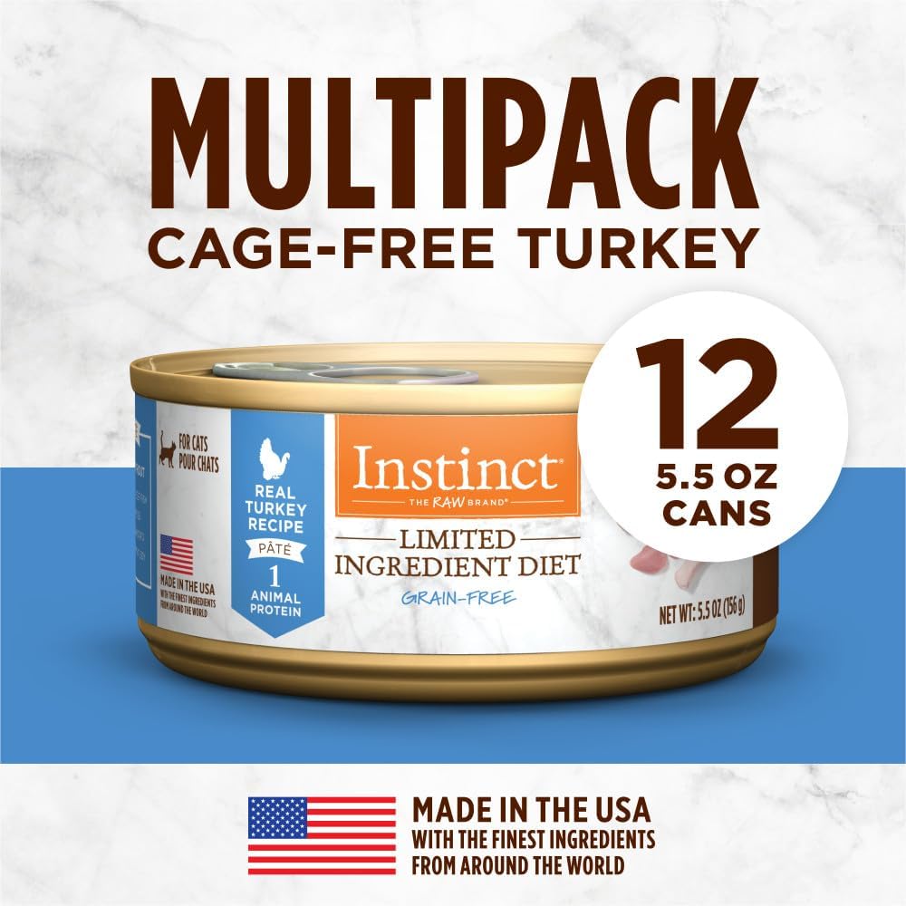 Instinct Limited Ingredient Diet Grain Free Real Turkey Recipe Natural Wet Canned Cat Food by Nature's Variety, 5.5 oz. Cans (Pack of 12)