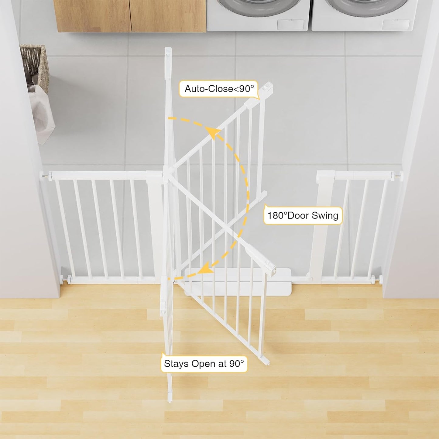 Cumbor 36" Extra Tall Baby Gate for Stairs, 29.7-54.2" Extra Wide Dog Gate for Doorways Hallways, Pressure Mounted Child Gate for Wide Opening, Auto Close Personal Safety for Babies and Pets, White