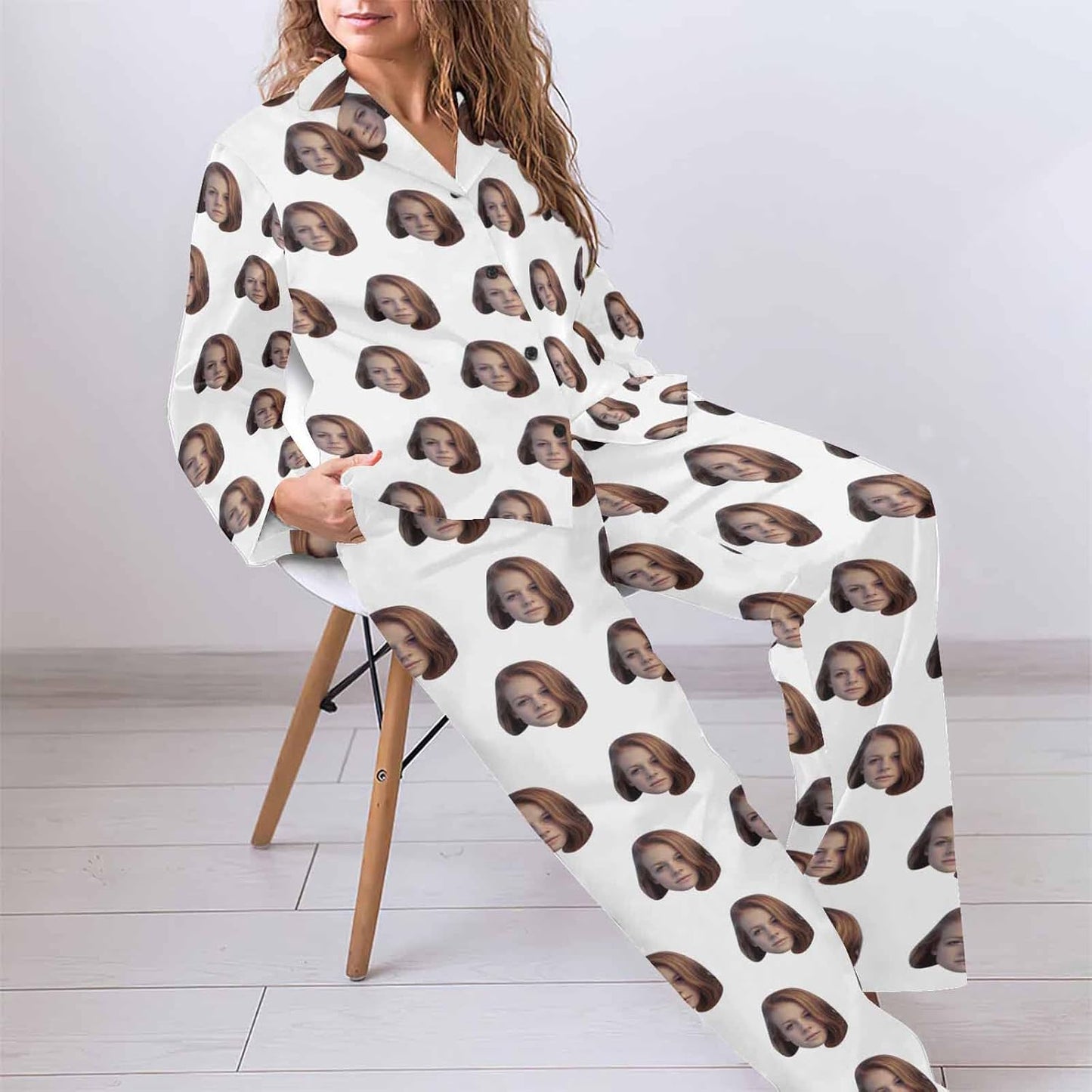MyPupSocks Custom Face Pajamas for Women Set, Personalized Photo Long Sleepwear XS-XXL