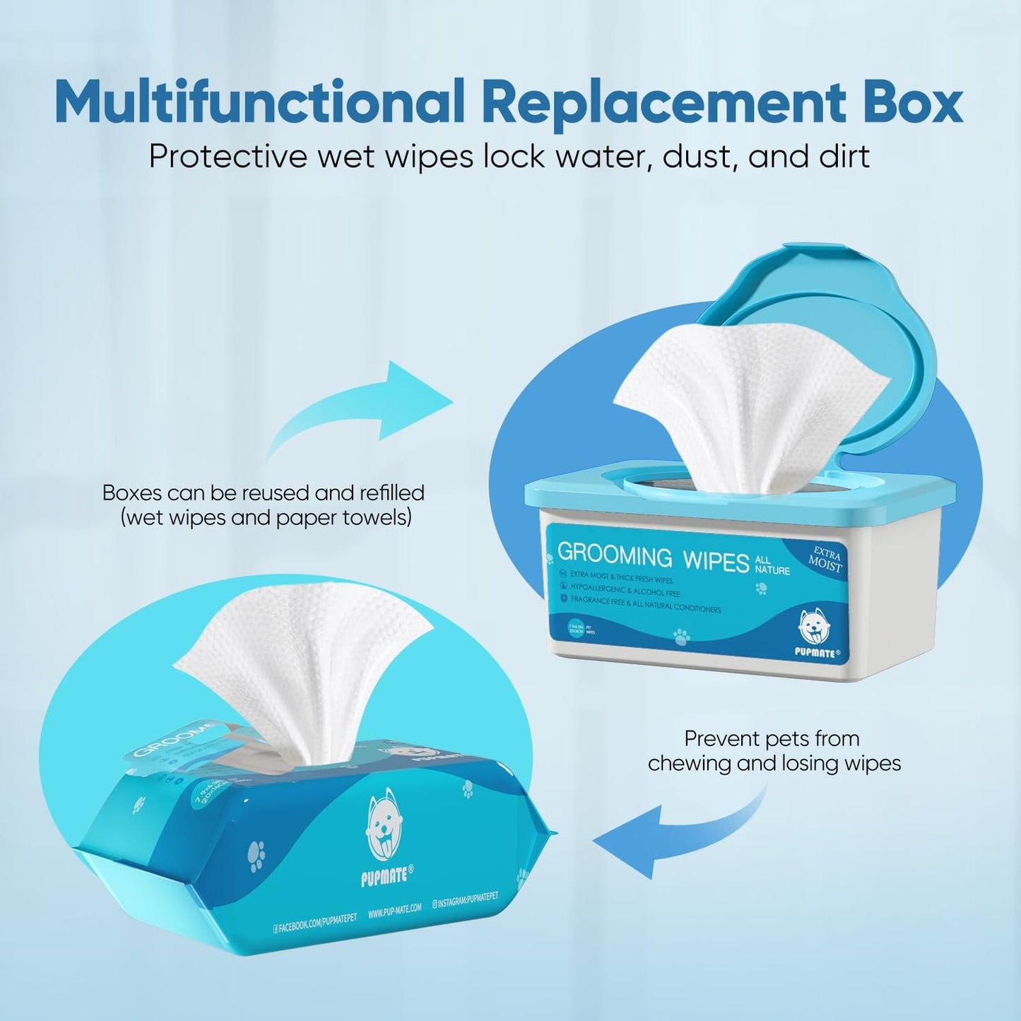 Pet Wipes for Dogs & Cats, Extra Moist & Thick Grooming Puppy Wipes with 100 Fresh Counts, Aloe Vera/Nature