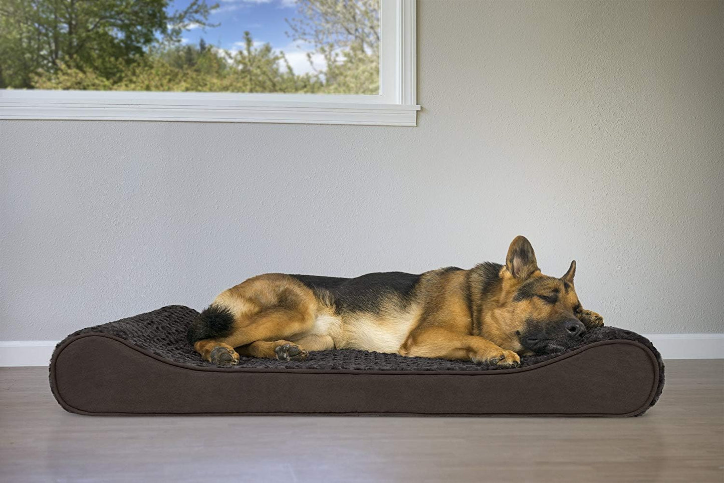 Furhaven Orthopedic Dog Bed for Large Dogs w/ Removable Washable Cover, For Dogs Up to 75 lbs - Ultra Plush Faux Fur & Suede Luxe Lounger Contour Mattress - Chocolate, Jumbo/XL
