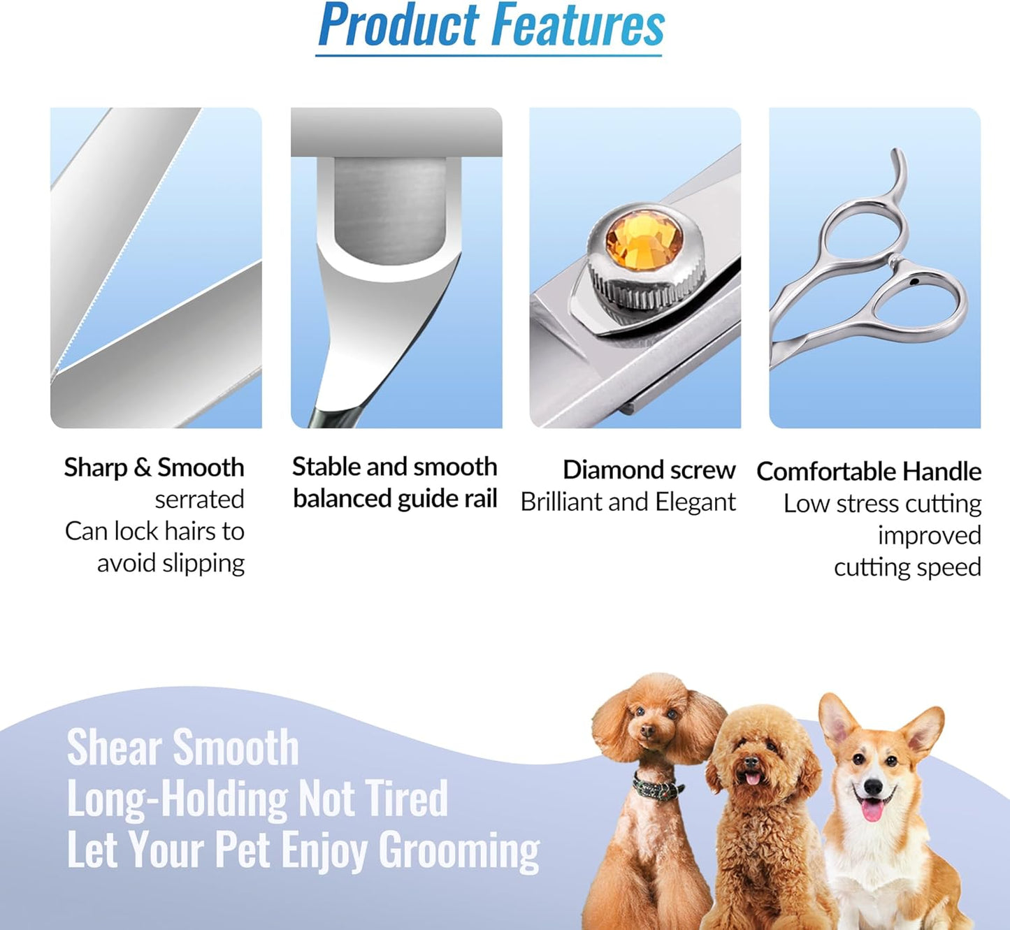 Fenice Professional Dog Grooming Scissors: Shears Set for Dogs Trimming Made Of Japanese 440C Stainless Steel Yellow Diamond