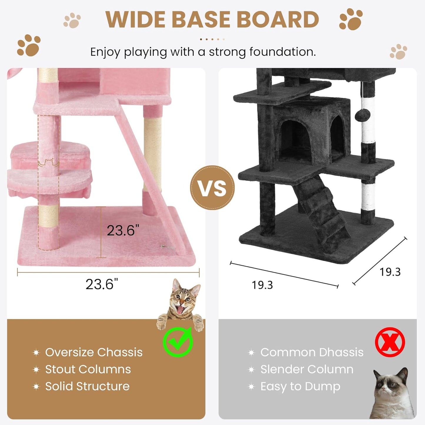 SHA CERLIN 65in Larger Cat Tree Tower Condo for Indoor Kitties/Multi-Level Furniture Activity Center with Wide Base/Cozy Plush Cat Perches/Baskets/Sisal Scratching Posts and Hammock/Pink