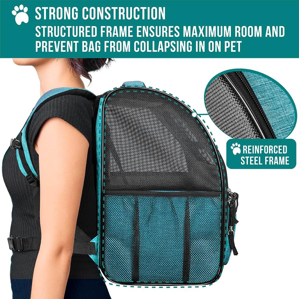PetAmi Dog Backpack Carrier for Small Large Cat, Pet, Puppy, Ventilated Pet Hiking Backpack Travel Bag, Airline Approved Cat Backpack Carrier, Camping Biking Dog Bag Up to 18lbs Pet, Teal Turquoise