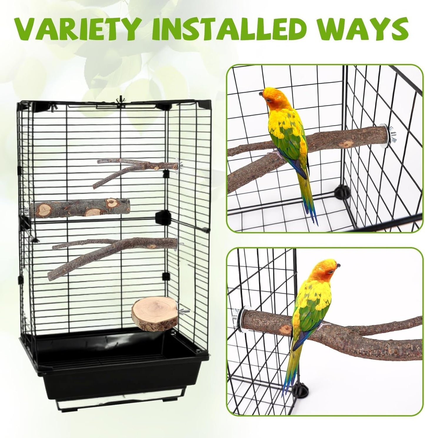Natural Wood Bird Perches for Cage, Parrot Perch Stand & Platform, Bird Cage Accessories for Parakeets, Cockatiels, Conures, Lovebirds (Brown, Deluxe Playground Set - 12PCS)