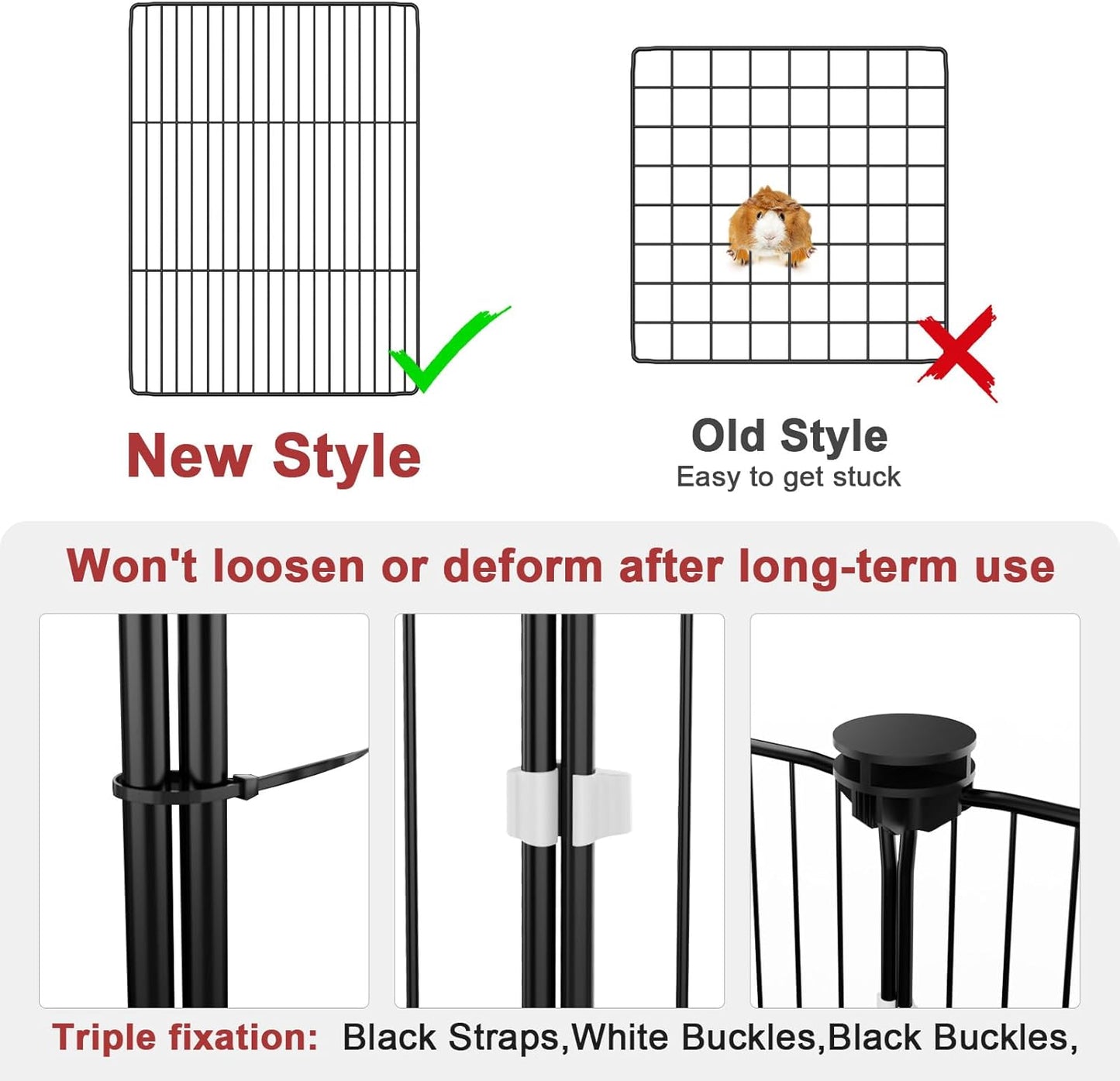 Tresbro Guinea Pig Playpen with 14 Panels & Divided Room, Triple Fixing Measures Small Animal Cage with Waterproof PVC Liner & One-Motion Hooks, Rabbit, Bunny, C&C Grids Cage 48 x 24 x 16 Inches