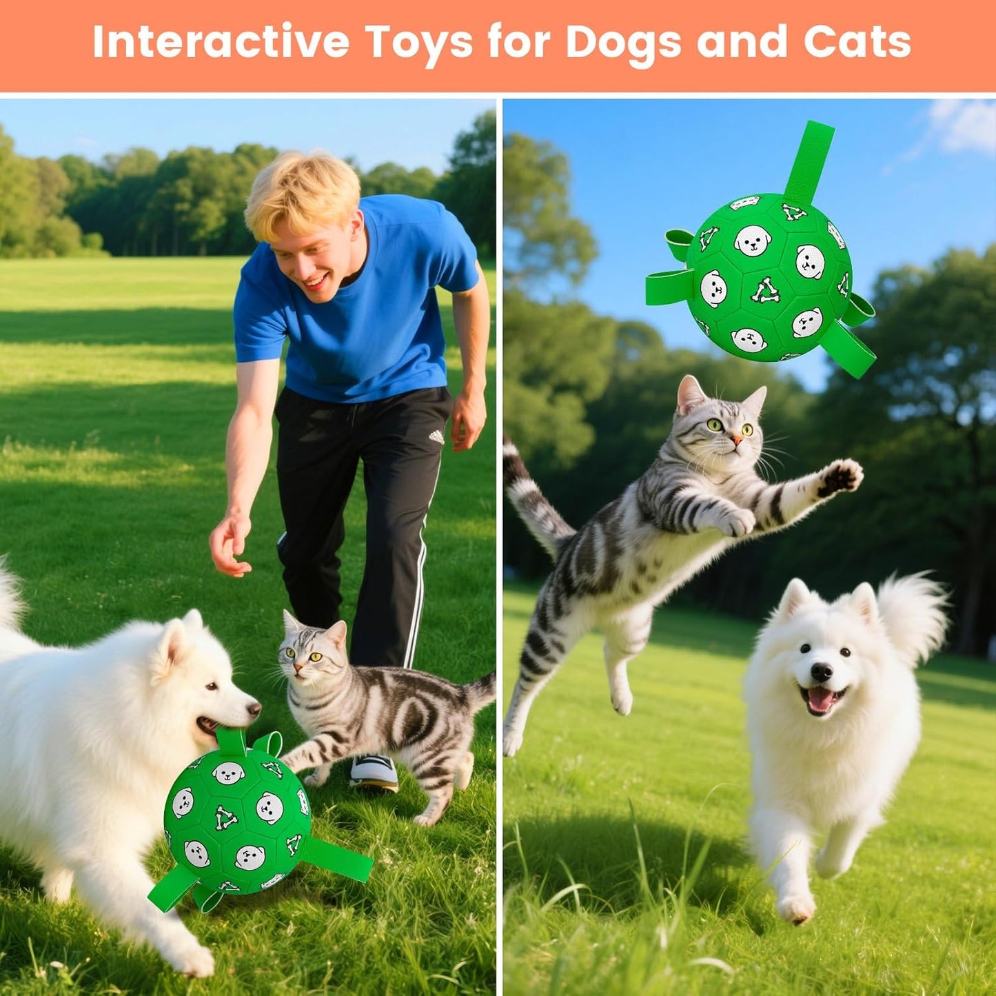 Interactive Dog Toys, Soccer Ball with Straps, Durable Herding Ball for Tug of War, Water Pool Dog Busy Toys for Indoor/Outdoor Play โ Fun Birthday Gift for Medium & Large Dogs, 8 Inch