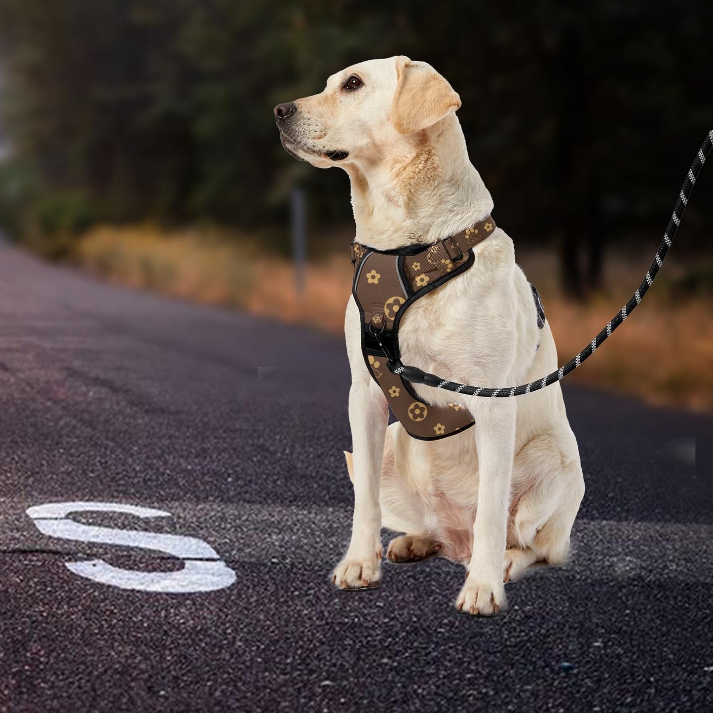 IVY&LANE No Pull Dog Harness with Leash Set, Reflective No Choke Pet Vest,Adjustable Oxford Dog Vest Harness with Easy Control Handle for Large Dogs (Dark Brown,XL)