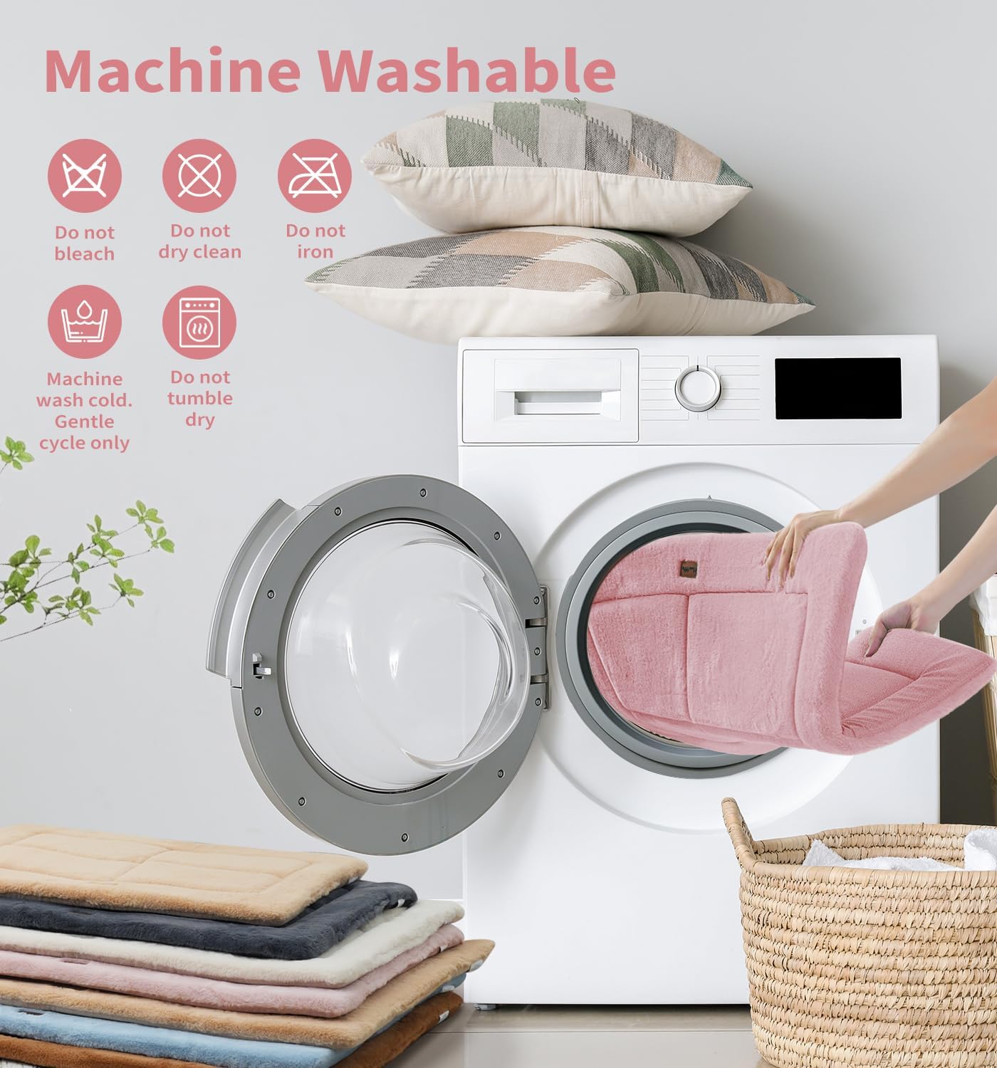 MADE 4 PETS Dog Crate Pad Bed for Small Dogs, Washable & Reversible, Anti-Slip Kennel Mat for Cozy Sleeping, Soft Fluffy Dog Bed for Indoor & Outdoor Use, 24"x18", Pink