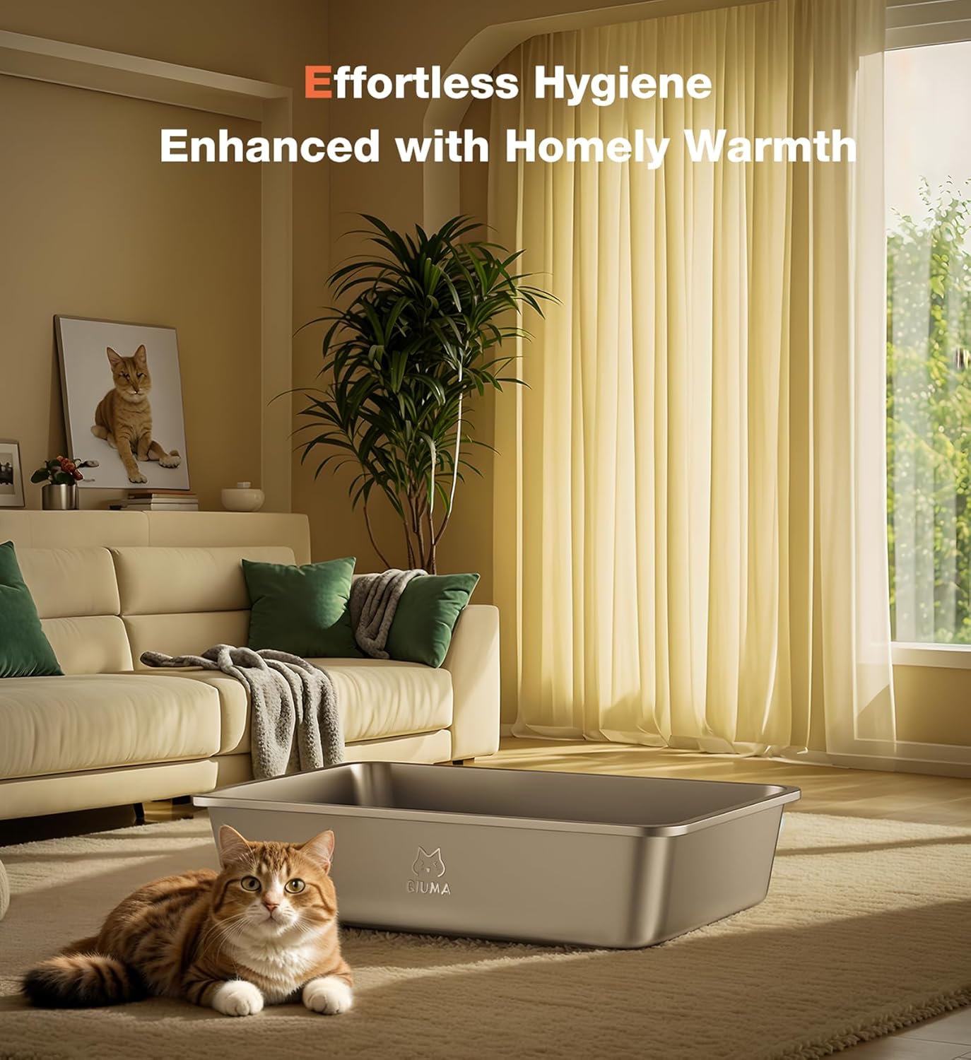 Stainless Steel Litter Box with Handle, Large Metal Cat Litter Box with High Sided for Big and Small Cats, Kitty Litter Boxes, Non-Stick, Easy to Clean, Odor-Free, Cat Toilet,Litterbox