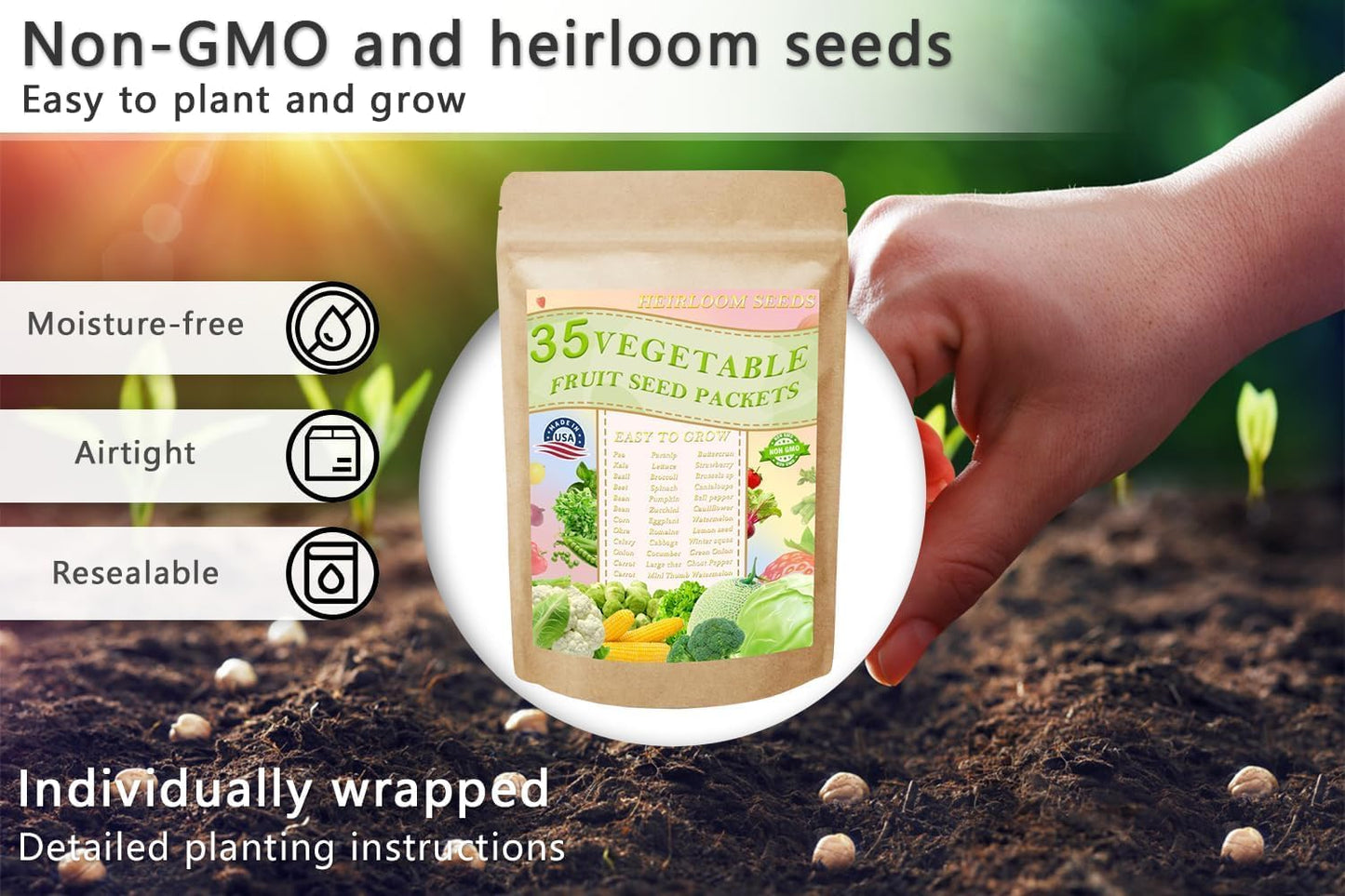 Vegetable Seeds Kit Fruit Seeds for Planting Non-GMO and Heirloom 35 Varieties Seeds for Planting Vegetables 10 Plant Markers
