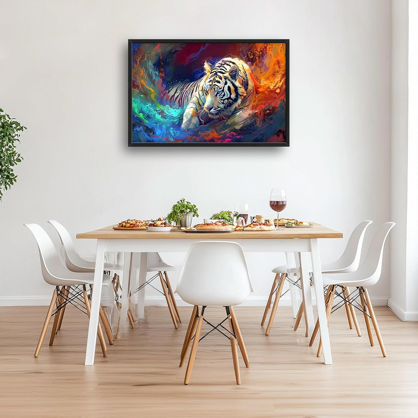 Quorin White Tiger Large Wall Art Abstract Colorful Tiger Animal Pictures Wall Decor Canvas Print Painting Artwork for Bathroom Living Room Bedroom 36L x 24W
