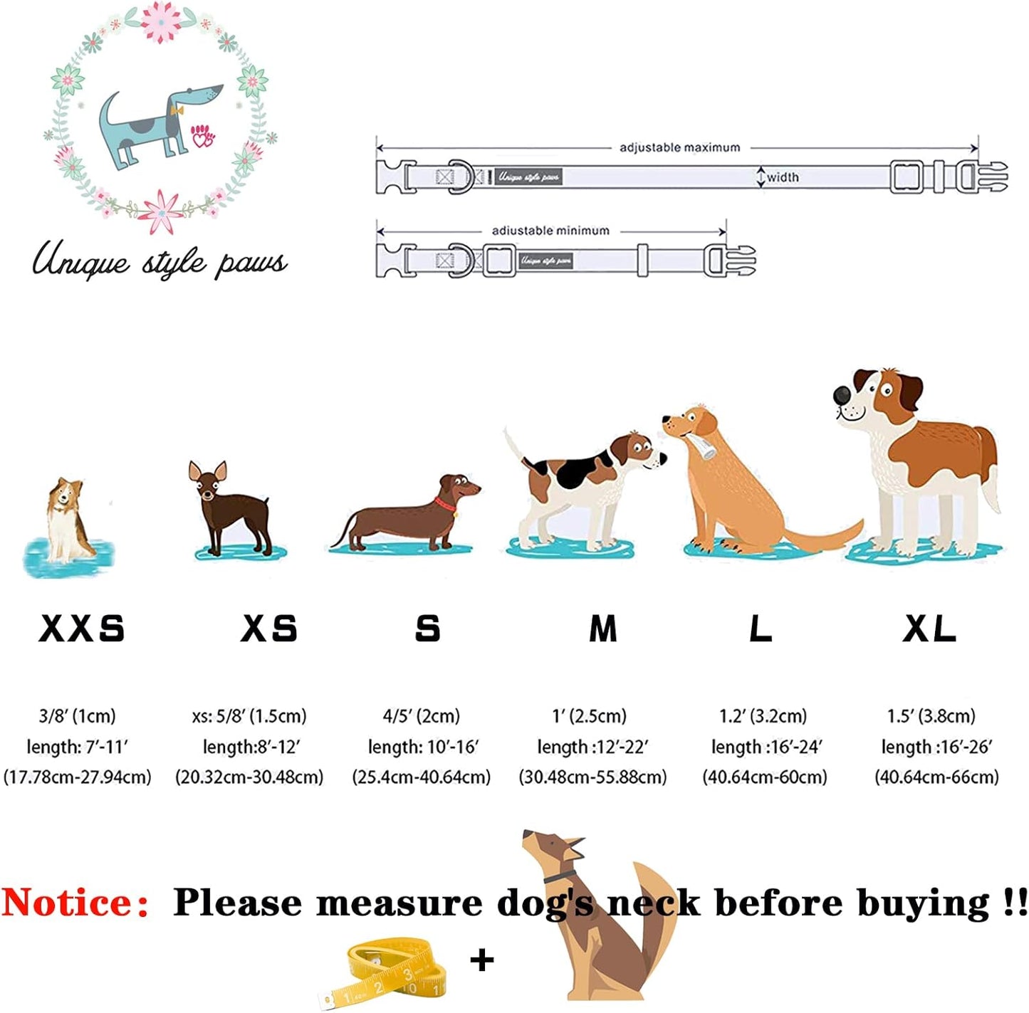 Unique style paws Dog Collar with Bow Tie Christmas Dog Collar for Small Medium Large Dogs with Adjustable Metal Buckle -L