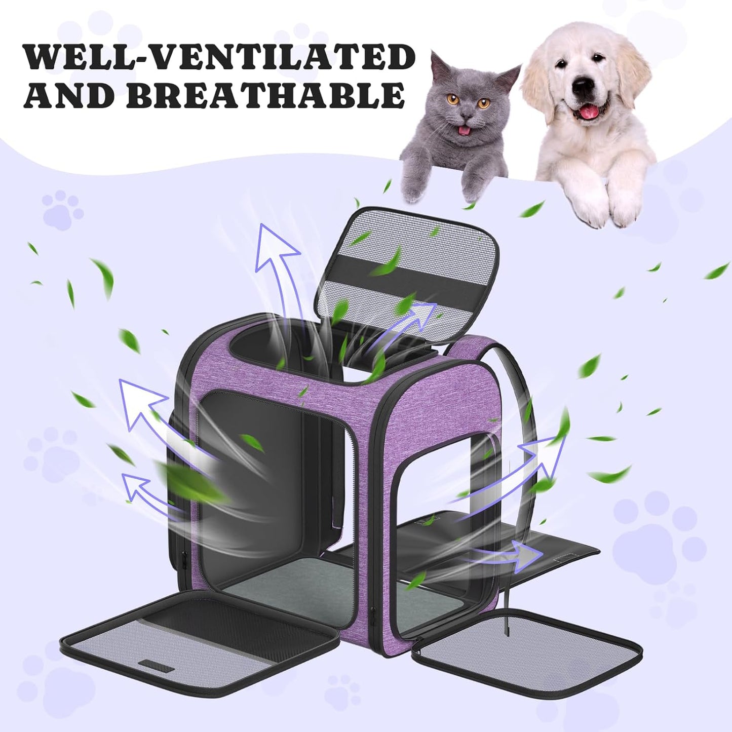 Pawtners Dog Carrier Backpacks Large Cat Backpack with Anti-Scratch Mesh, Foldable Designed Pet Backpack Carrier for Kitten Small Dogs & Large Cats Up to 18 Lbs, Dog Carrier for Travel Outdoor