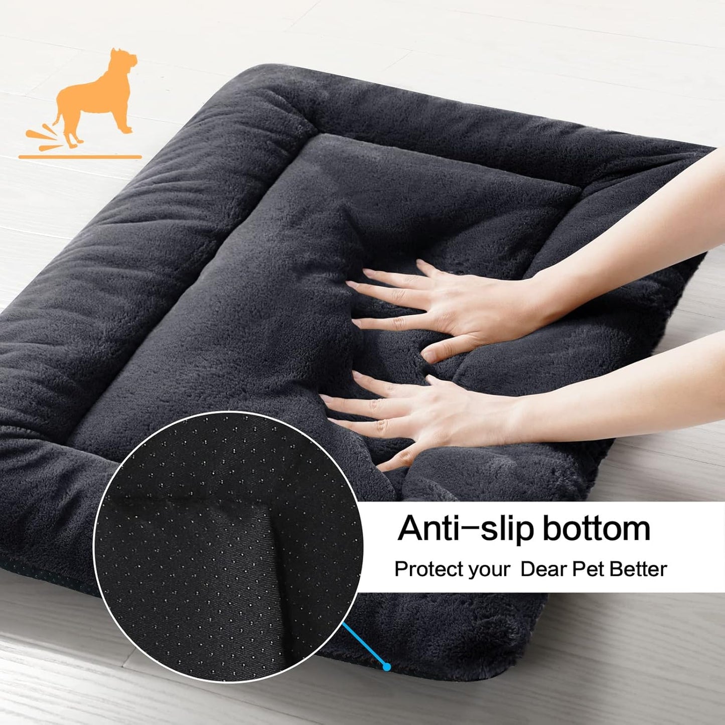 Ultra Soft Dog Bed & Kennel Pad for Large Dogs - Washable & Anti-Slip, Fits Metal Crates, Cozy Sleeping Mat, Dark Gray, 42 inch