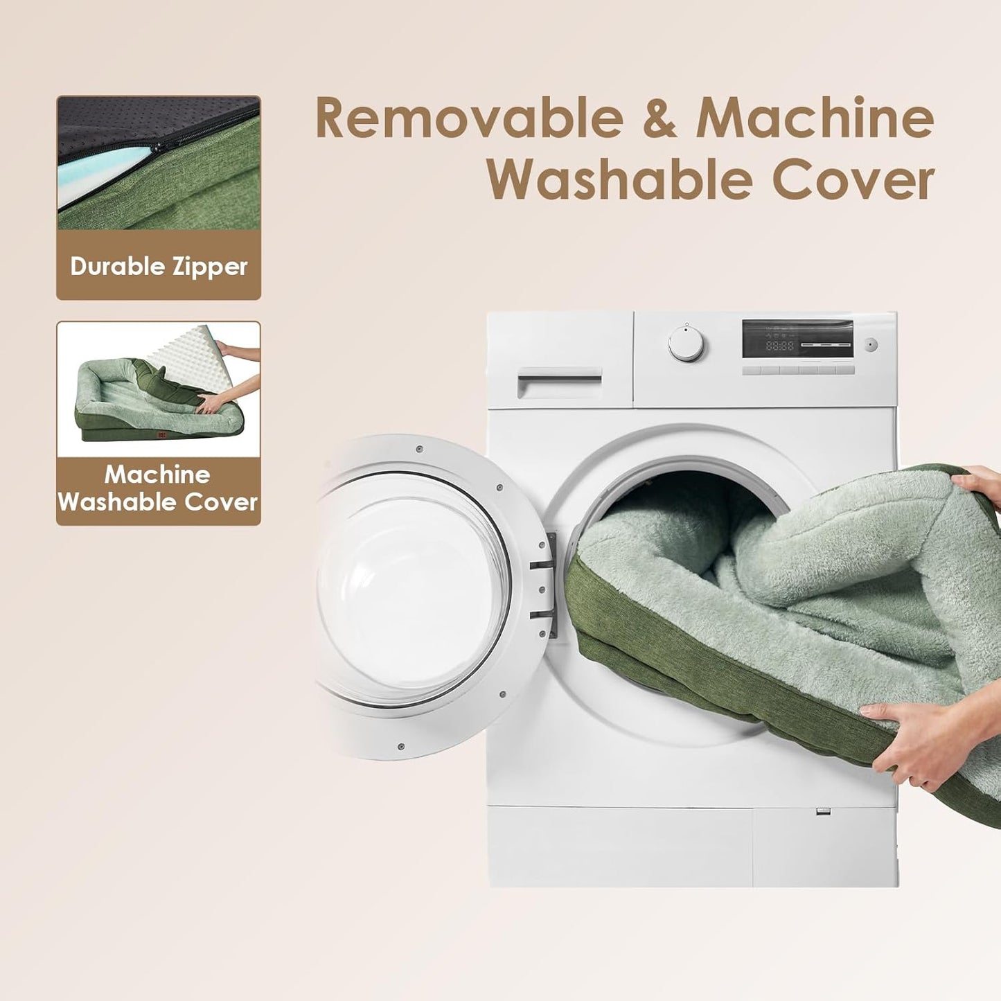 EHEYCIGA Memory Foam Dog Bed for Large Sized, Orthopedic Dog Sofa with Sides and Waterproof Liner, Washable Bolster Pet Couch with Removable Cover, 41x27x7.5 Inch, Green