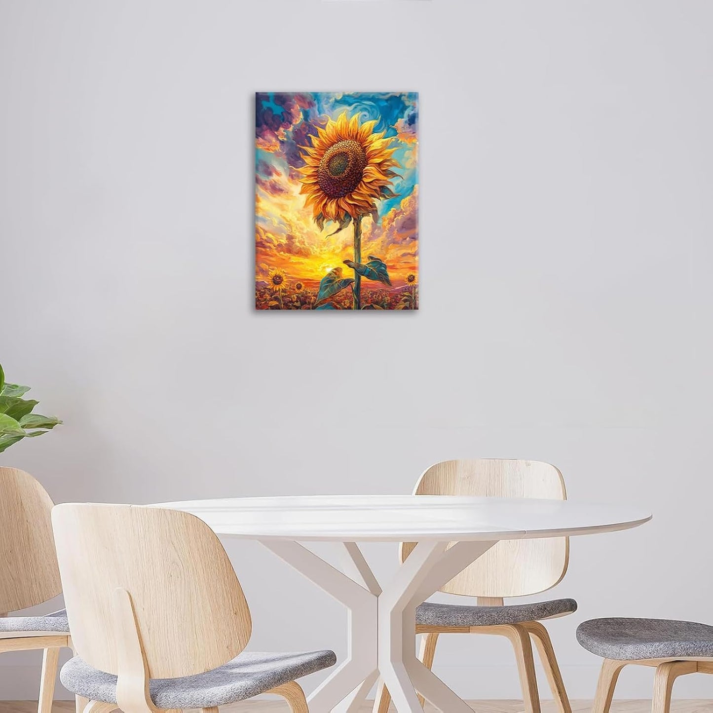 Sunflower Wall Art Canvas Yellow Floral Wall Decor Prints Framed Painting Pictures Gifts Artwork for Bathroom Bedroom Living Dining 16"x20"