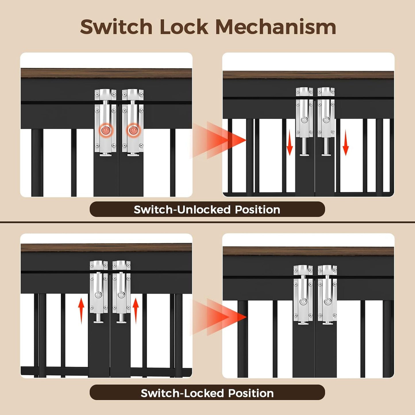26 Inch Heavy Duty Wooden Dog Kennel End Table with Double Door Design and Secure Locks, Indoor Pet Crate Furniture for Small Dogs, Decorative Home Cage Design,Aged Black