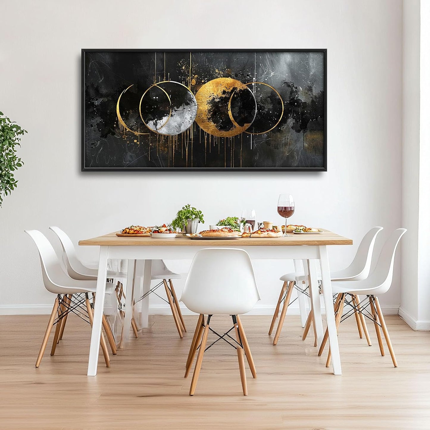 Quorin Abstract Sun Moon Large Wall Art Black and Gold Circle Pictures Sun and Moon Wall Decor Canvas Print Painting Artwork for Bathroom Living Room Bedroom 60L x 30W
