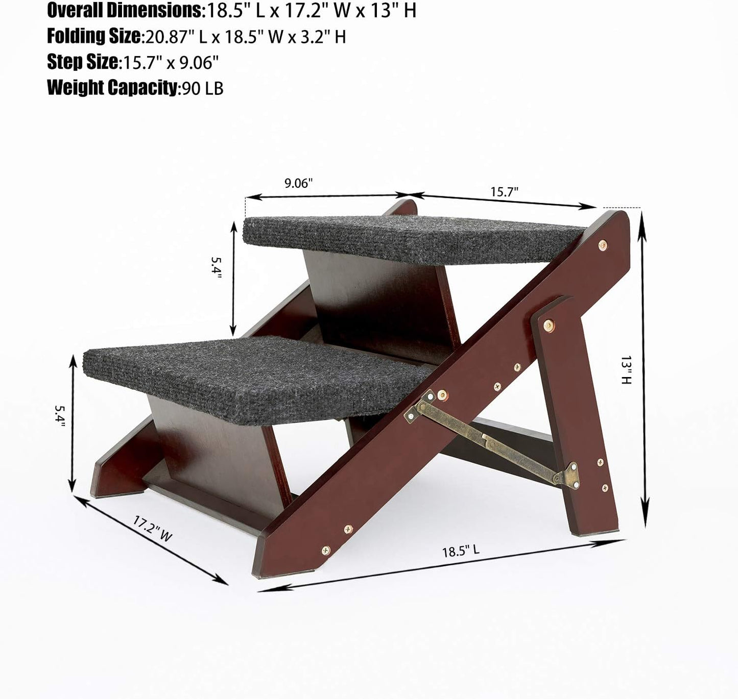 MEWANG Wooden Pet Stairs/Pet Steps - 2-in-1 Foldable Stairs & Ramp for Beds and Cars - Portable Dog/Cat Ladder Up to 110 Pounds