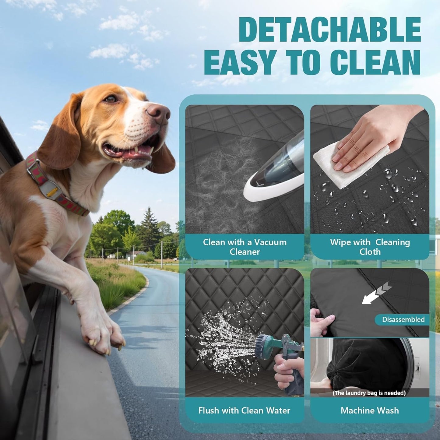 Waterproof Dog Car Seat Cover for Back Seat – Heavy Duty Back Seat Extender for Dogs with Hard Bottom, 7-Layer Protection, Non-Slip & Scratchproof, Easy to Install (Black)