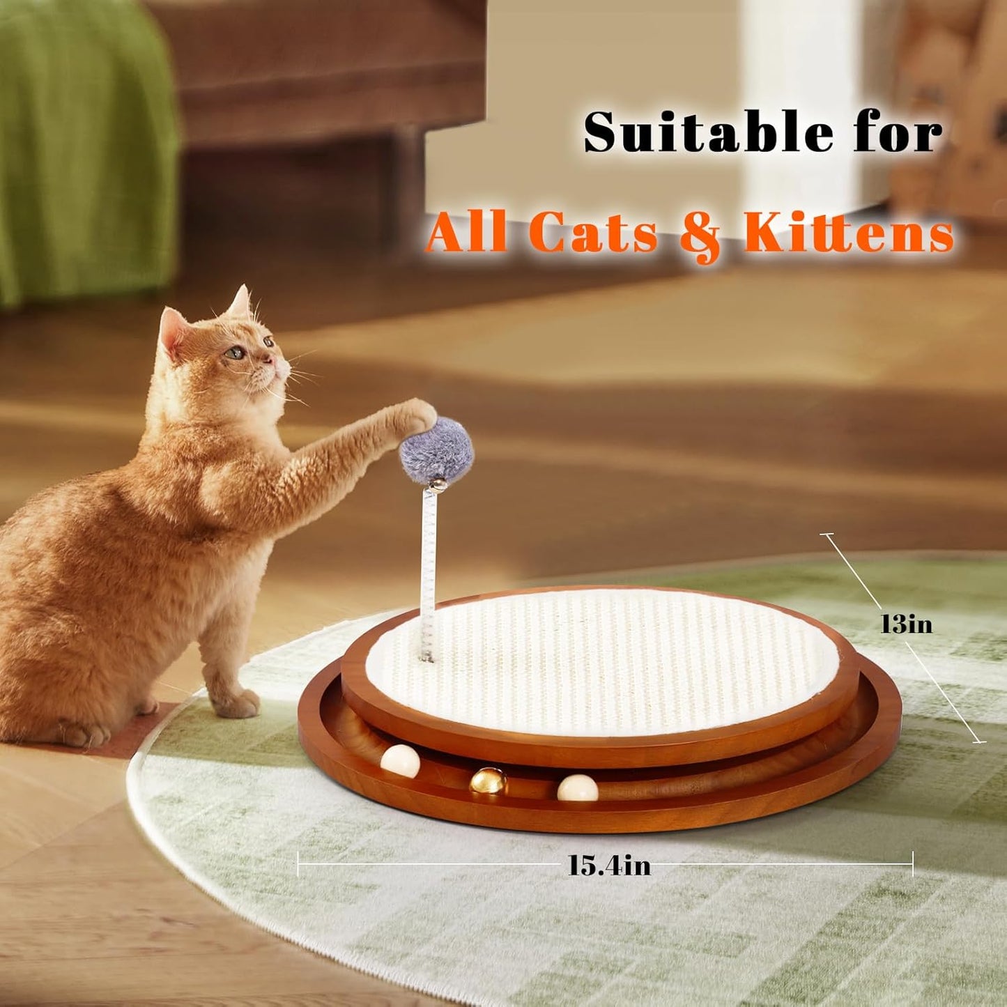 Cat Scratcher, Cat Cratch Sisal Pad with Wooden Roller Ball Toy, Cat Scratchers Interactive Toys for Indoor Cats, Satisfies Kitten’s Scratching, Chasing and Hunting