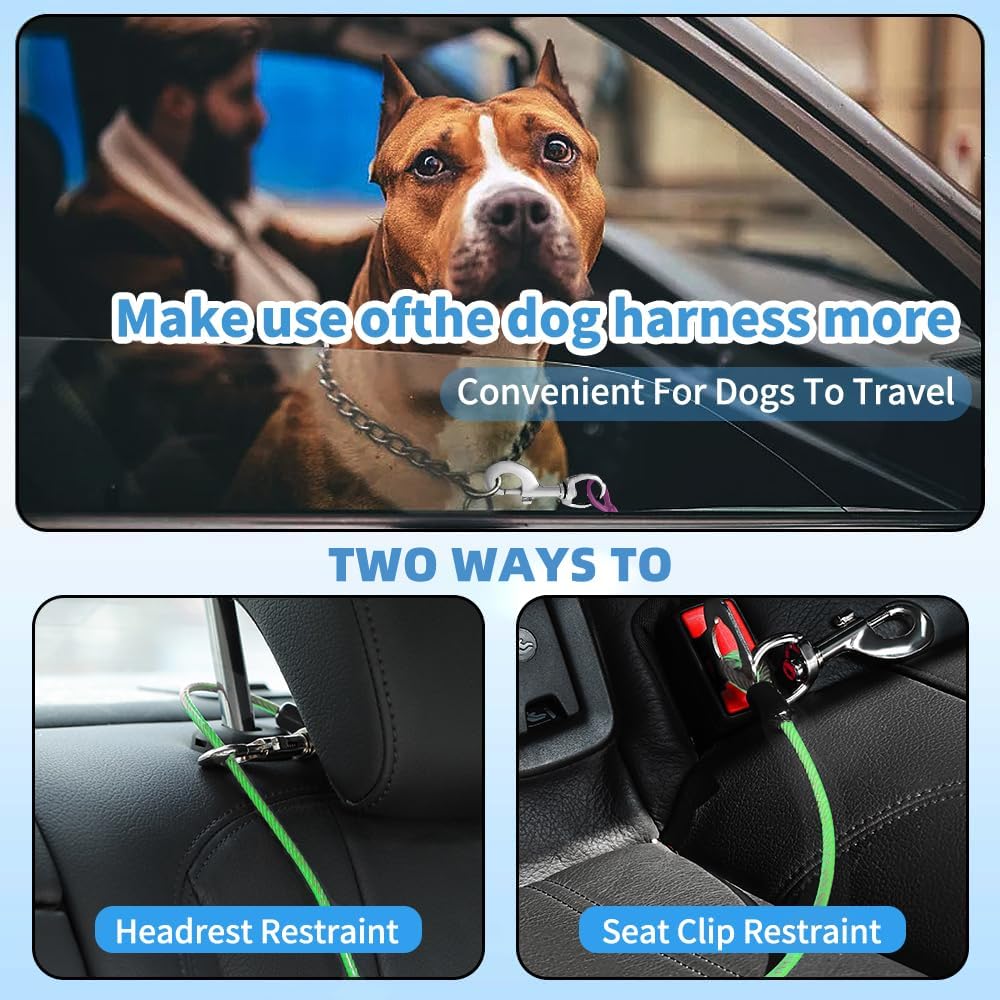 Dog Seat Belt Harness for Car,Dog Seatbelt of Coated Wire Leash Safety Restraint,No Chew Tether Cable Vehicle,Double Clips & Latch(Green, 24 inch/60 CM)