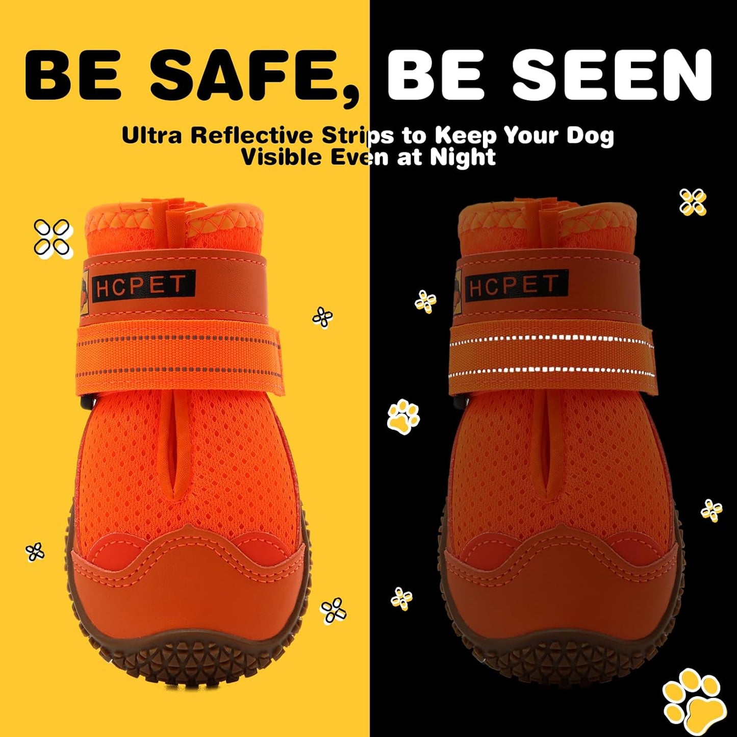 Hcpet Dog Shoes for Large Dogs, Breathable Dog Booties for Small Medium Dogs, Anti-Slip Dog Boots & Paw Protectors for Hot Pavement Winter Snow Hiking with Reflective Straps Orange Size 5