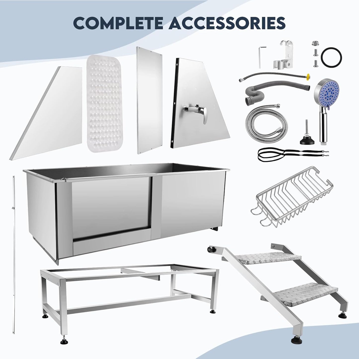 Dog Grooming Tub 62'' Dog Bathtub XL-Style Pet Bathing Tub Stainless Steel Dog Wash Station for Large Dogs Home Commercial with Faucet, Sliding Door