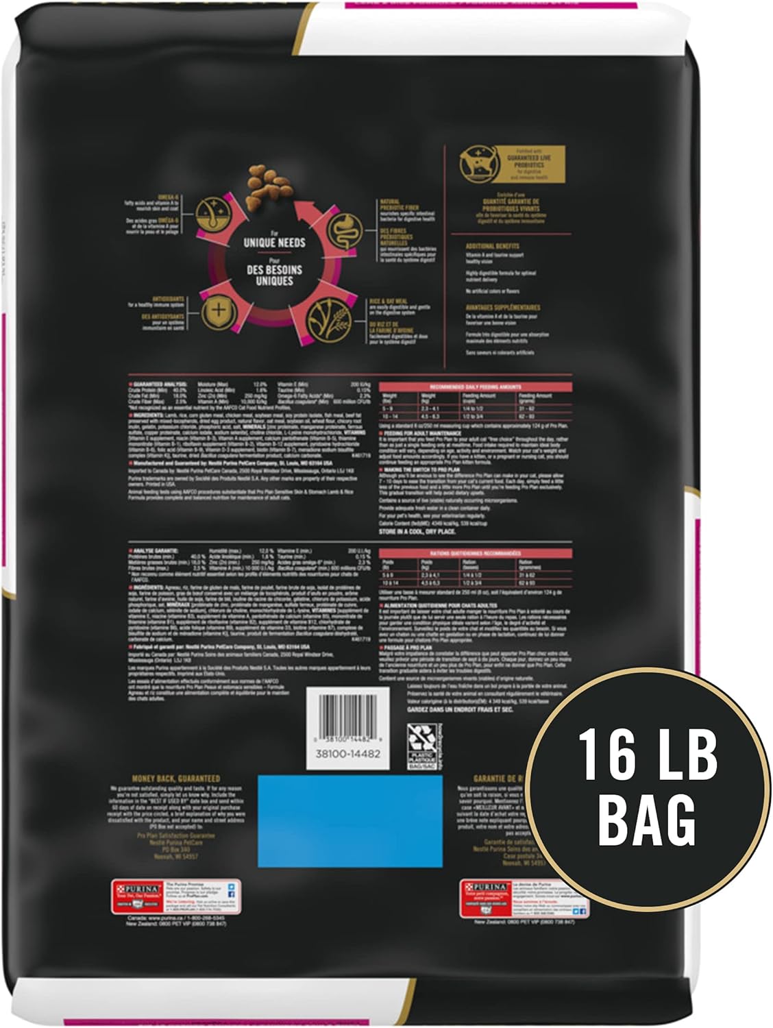 Purina Pro Plan Sensitive Skin and Stomach Cat Food, Lamb and Rice Formula - 16 lb. Bag