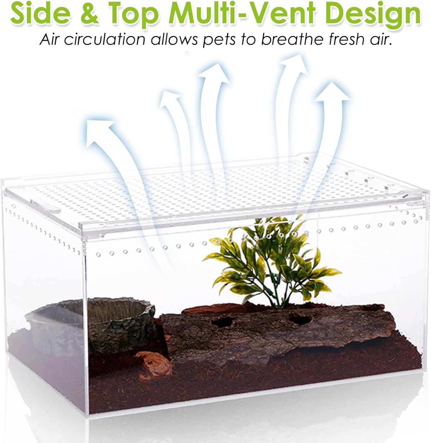 Reptile Terrarium Enclosure 8"x6"x4" Acrylic Tarantula Breeding Box Magnetic Hermit Crab Habitat Tank Transparent Jumping Spider Cage for Lizard Scorpion Sling Isopods Invertebrates Insect