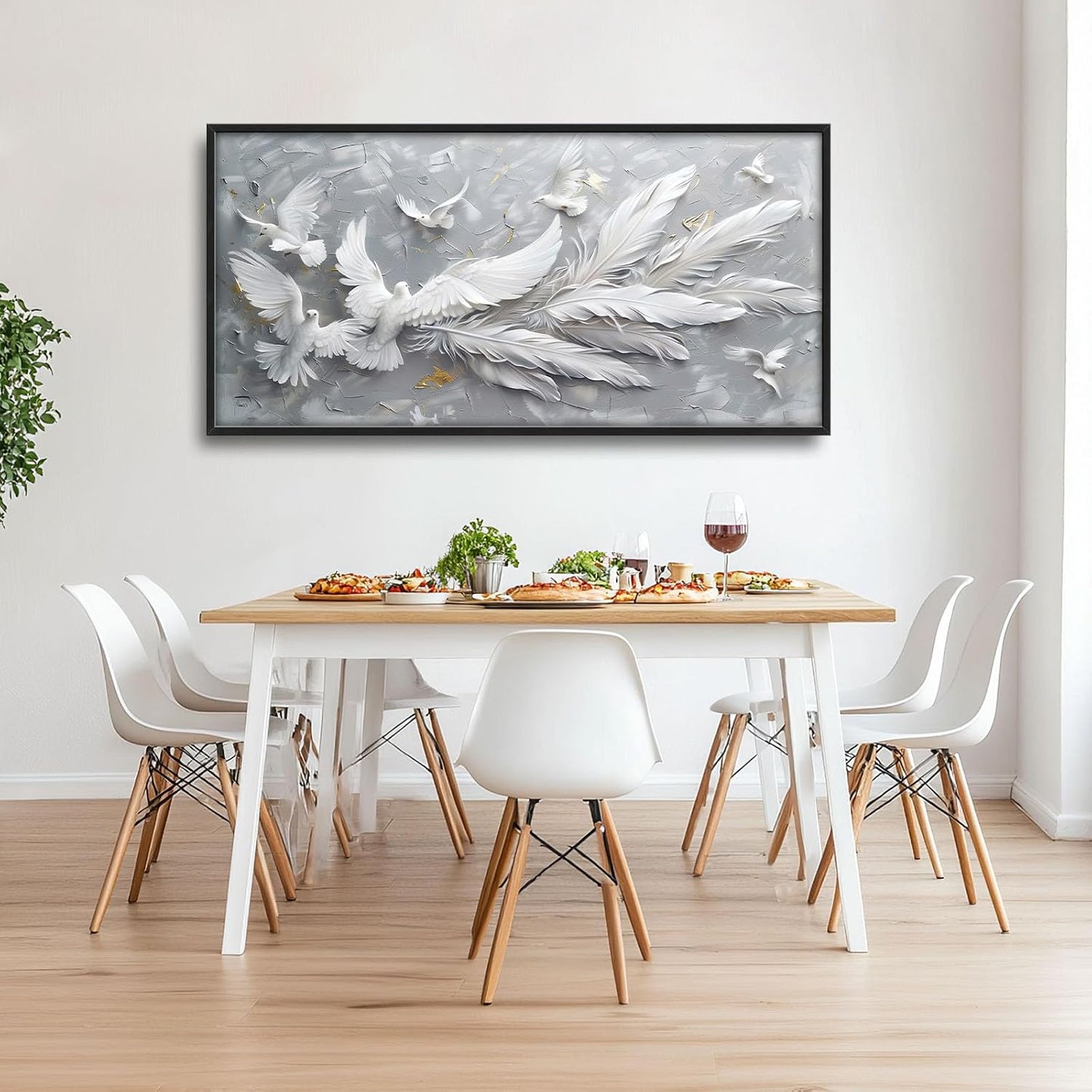 Quorin Feather Dove Bird Large Wall Art White Gray Holy Wings Pictures Peaceful Birds Flying Wall Decor Canvas Print Painting Artwork for Bathroom Living Room Bedroom 60L x 30W