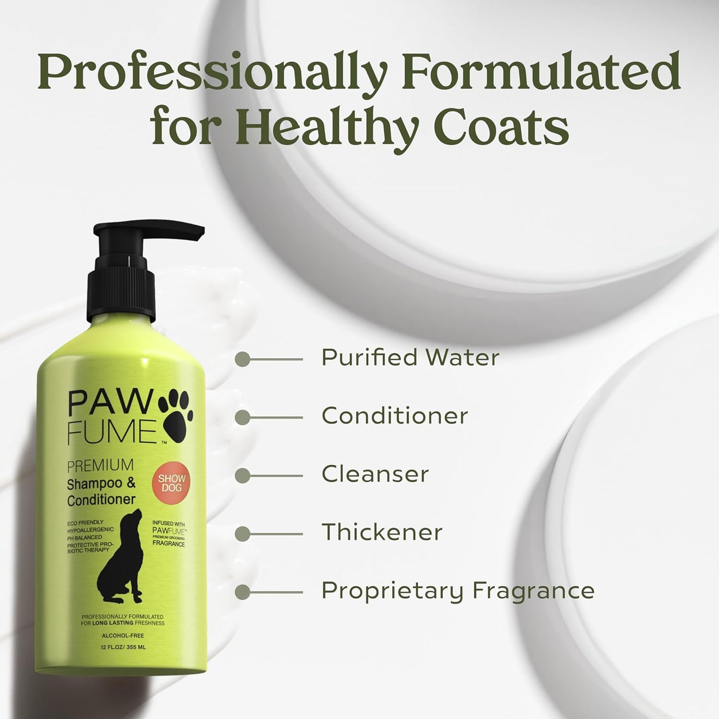 PAWFUME Deshedding Dog Shampoo and Conditioner, Show Dog, 1-Pack – Nourish & Detangle for Silky Soft Coat – Probiotic, Deep-Cleaning, pH-Balanced Formula – Salon-Quality Shampoo for Dogs