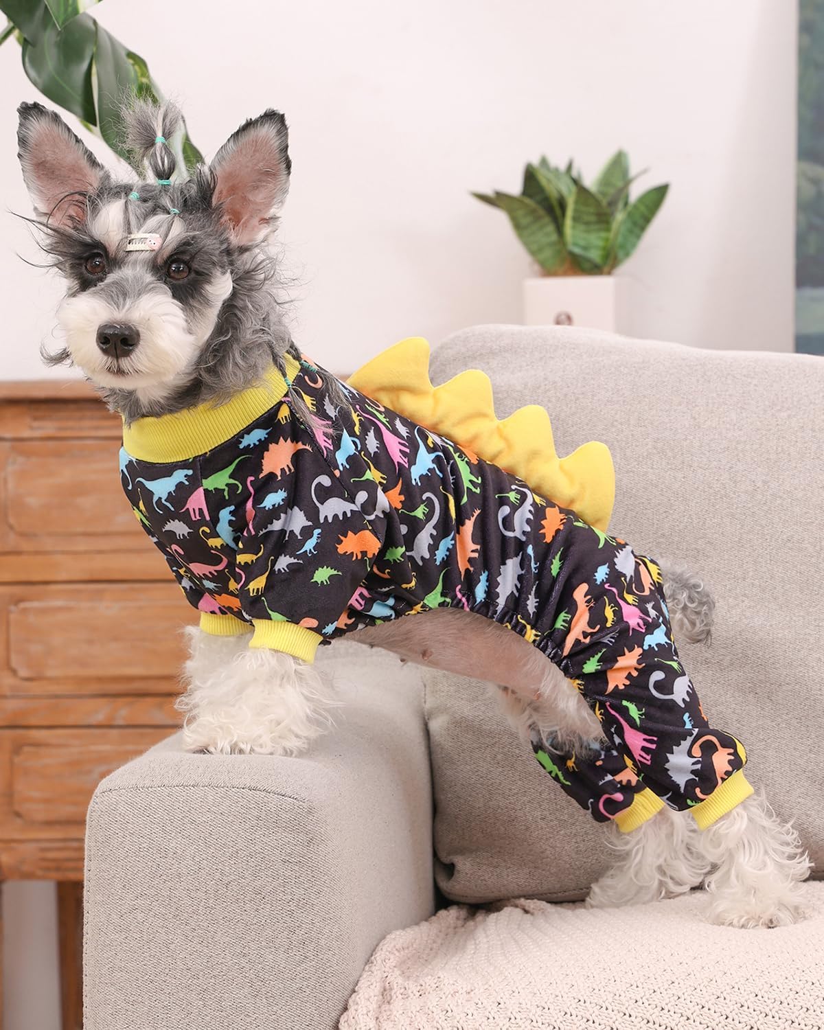 CuteBone Dinosaur Costume Dog Pajamas, Stretchy Spandex Crystal Velvet Sleepwear Coat for Small Dogs, Soft & Warm Pet Outfit Clothes for Cold Weather, Cozy Pullover Design COSP01M