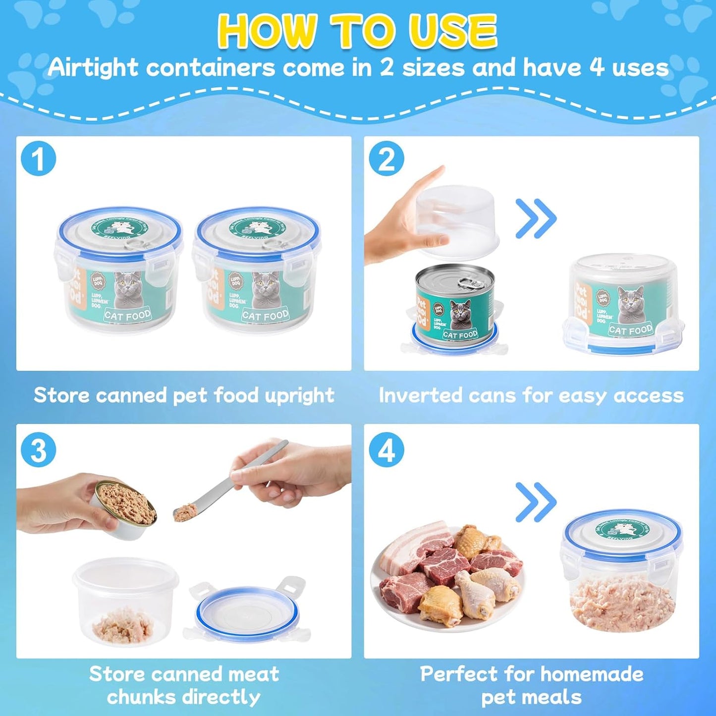 REFLYING Canned Cat Food Storage Lids,Reusable Airtight Can Cover Pet Food Sealer - Keeps Cat Food Storage Can Fresh, Cat Food Container Eliminates Odor, Easy To Use With SUS 304 Spoon,Can Opener