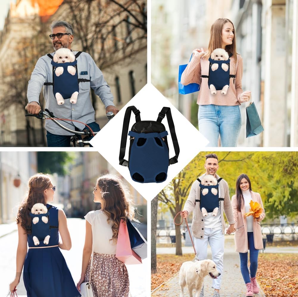FEimaX Dog Carrier Backpack Pet Legs Out Front Cat Travel Bag, Adjustable Puppy Backpacks Carriers Hands-Free for Small Medium Dogs Cats Hiking Traveling Camping Daily Walking (Medium, Navy)