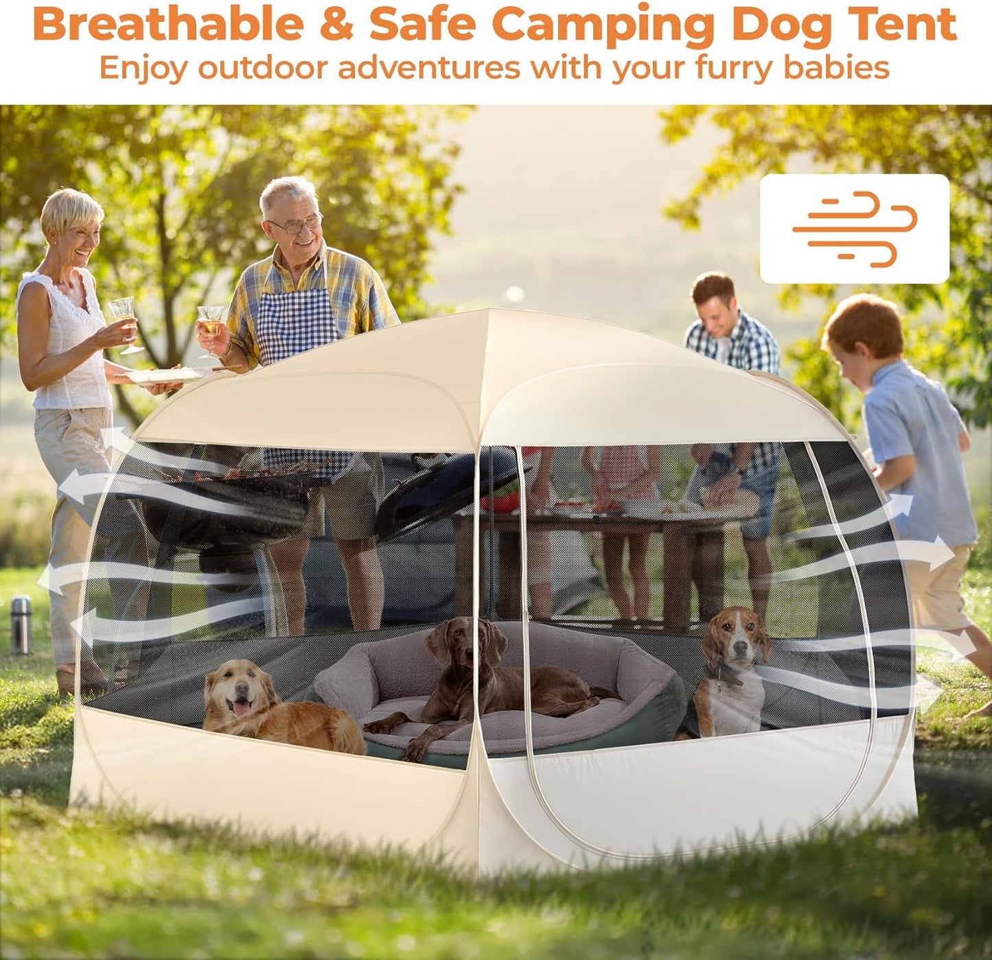 EighteenTek XXLarge Popup Portable Dog Houses, 10'x4.8'H Assembly-Free Gazebo-Style Dog Cot Cat Playpen Screen Pet Tent Sun Shade Shelter Dog Bed with Canopy for Outdoor Anti-Bugs with Leakproof Floor