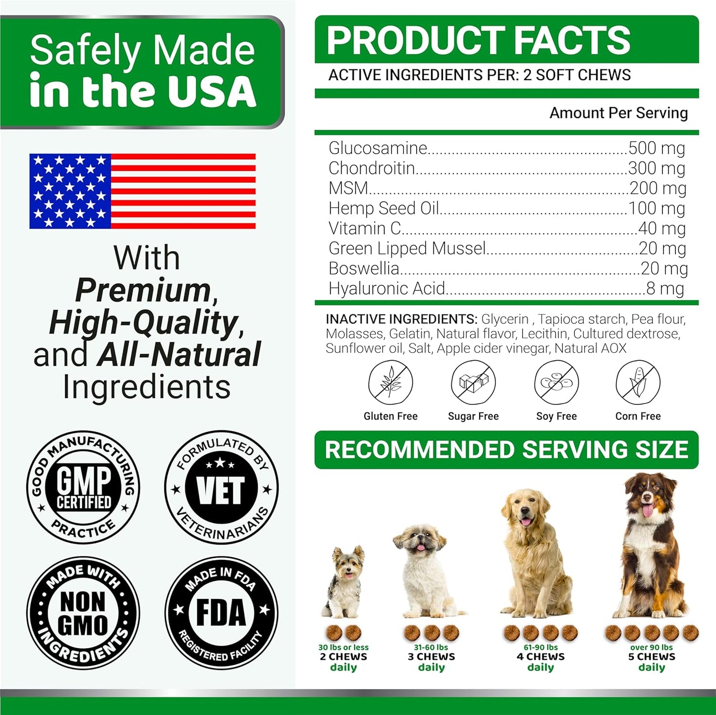 YUMA'S Glucosamine for Dogs - Hip and Joint Supplement for Dogs - 170 Ct - Glucosamine Chondroitin Chews - Joint Pain Relief Supplement with MSM - Advanced Health - Mobility Support - Made in USA
