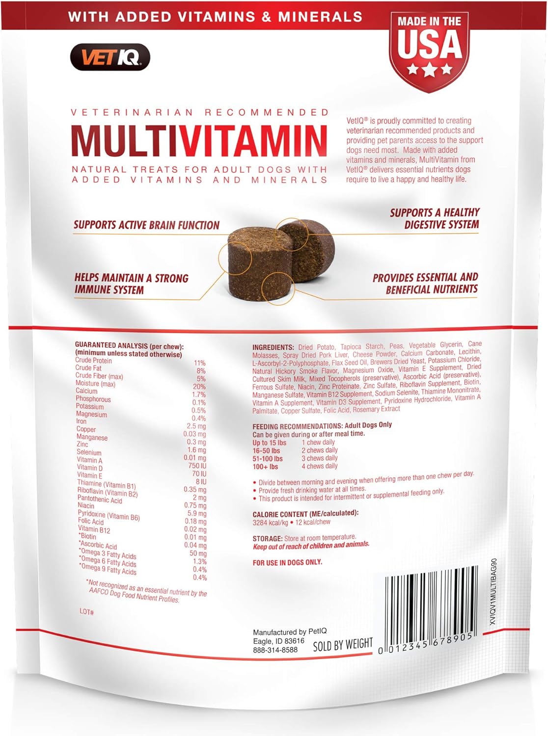 VetIQ Multivitamin Supplement for Dogs, Health Support Supplement Soft Chews, 90 Count