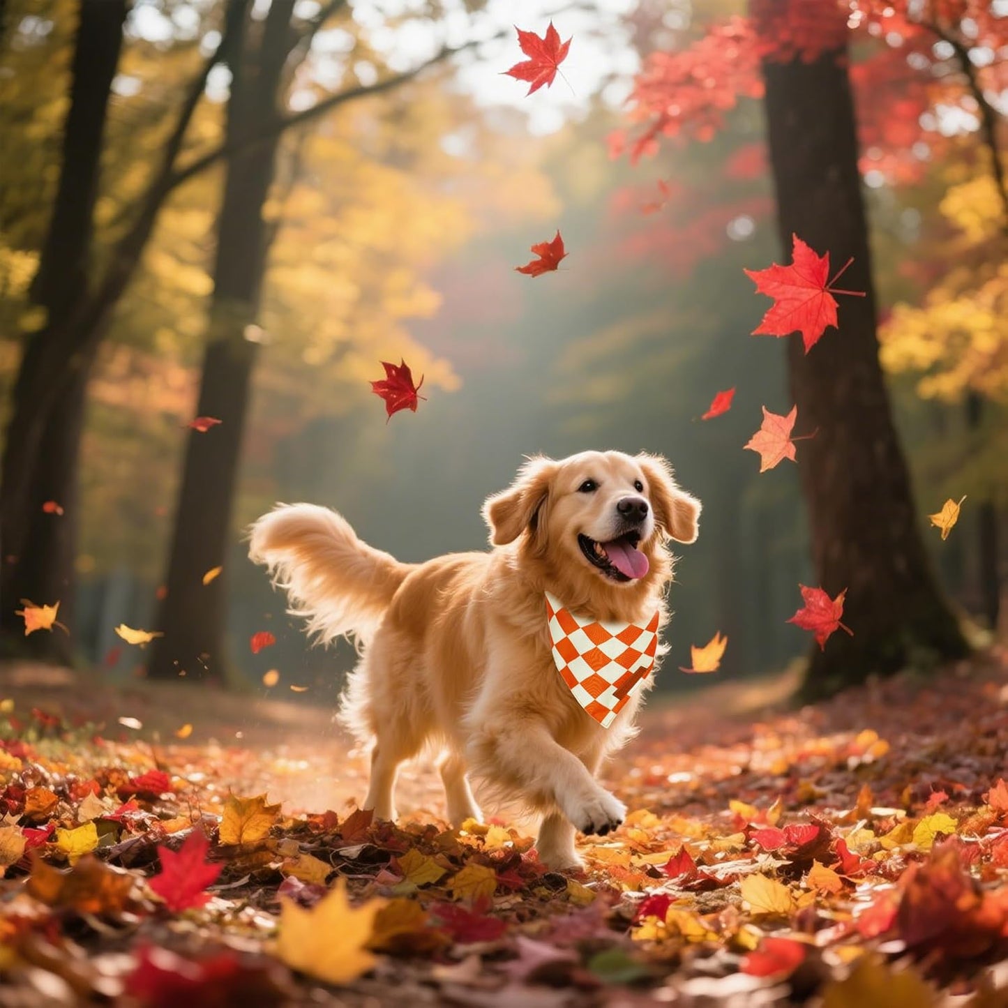 Realeaf Thanksgiving Fall Dog Bandanas 2 Pack, Orange Plaid Pumpkin Pet Scarf for Boy and Girl, Premium Durable Fabric, Holiday Halloween Bandana for Medium and Large Dogs(Fall, Large)