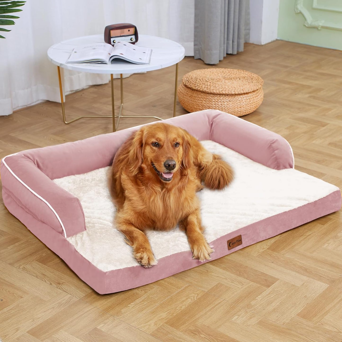 Orthopedic Dog Beds for Extra Large Dogs, Waterproof Dog Beds XLarge, Memory Foam Dogs Couch Beds with Comfy Bolster, Removable Washable Cover and Nonskid Bottom (X-Large,Pink)