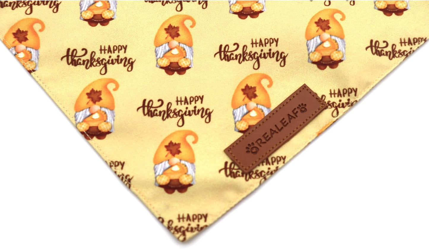 Realeaf Thanksgiving Dog Bandanas 2 Pack, Pumpkins and Happy Thanksgiving Pet Scarf for Boy and Girl, Premium Durable Fabric, Reversible Holiday Bandana for Small and Medium Dogs Pets (Small)