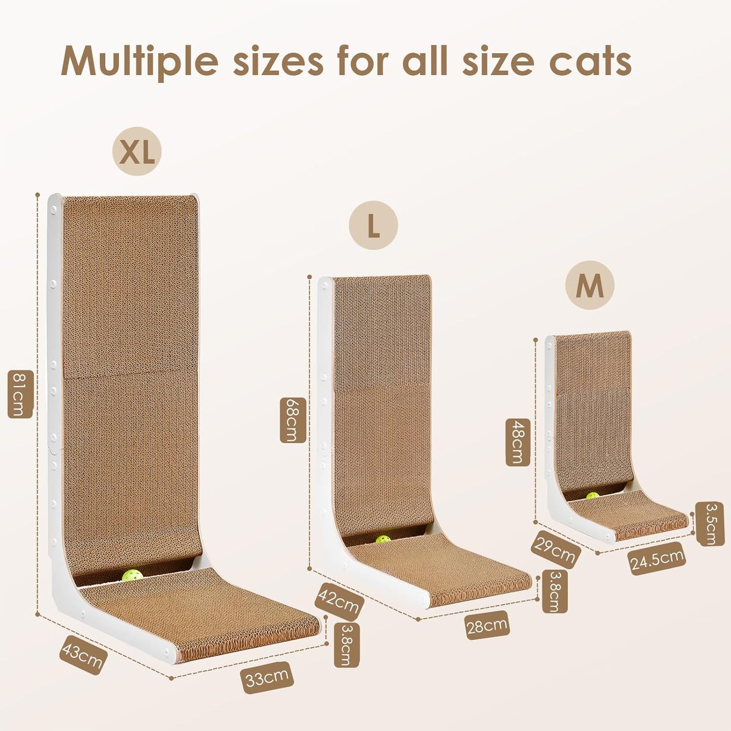 EHEYCIGA Cardboard Cat Scratcher for Indoor Cats, 26.8 Inch L Shaped Vertical Cat Scratching Board with Ball Cat Toy, Large Cat Scratcher Pad, White