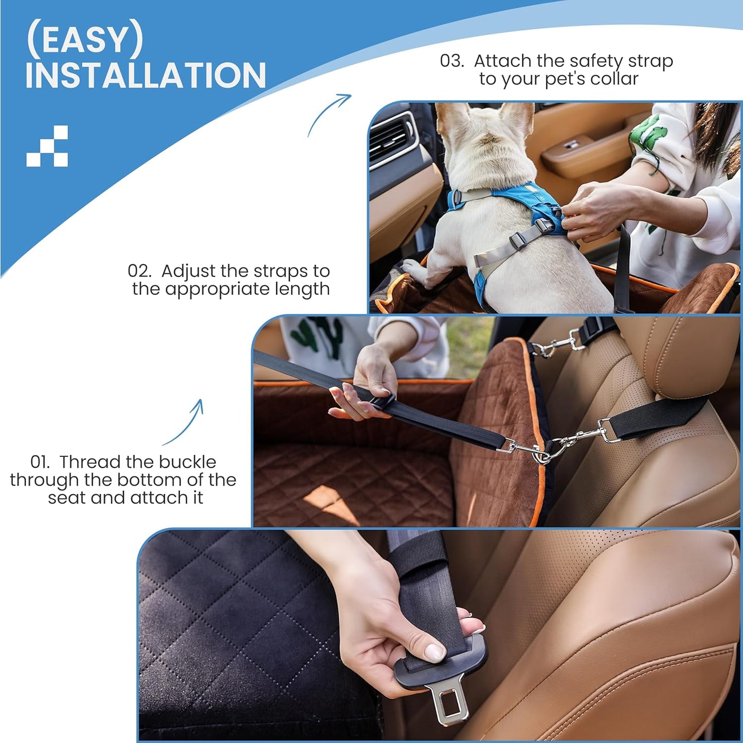 Dog Car Seat for Small Dogs - Puppy Car Seat with Safety Strap & Waterproof Padding, Portable Pet Carrier for Cars, Trucks & SUVs, Comfortable Elevated Bed for Pets Up to 35lbs (Black/Coffee)