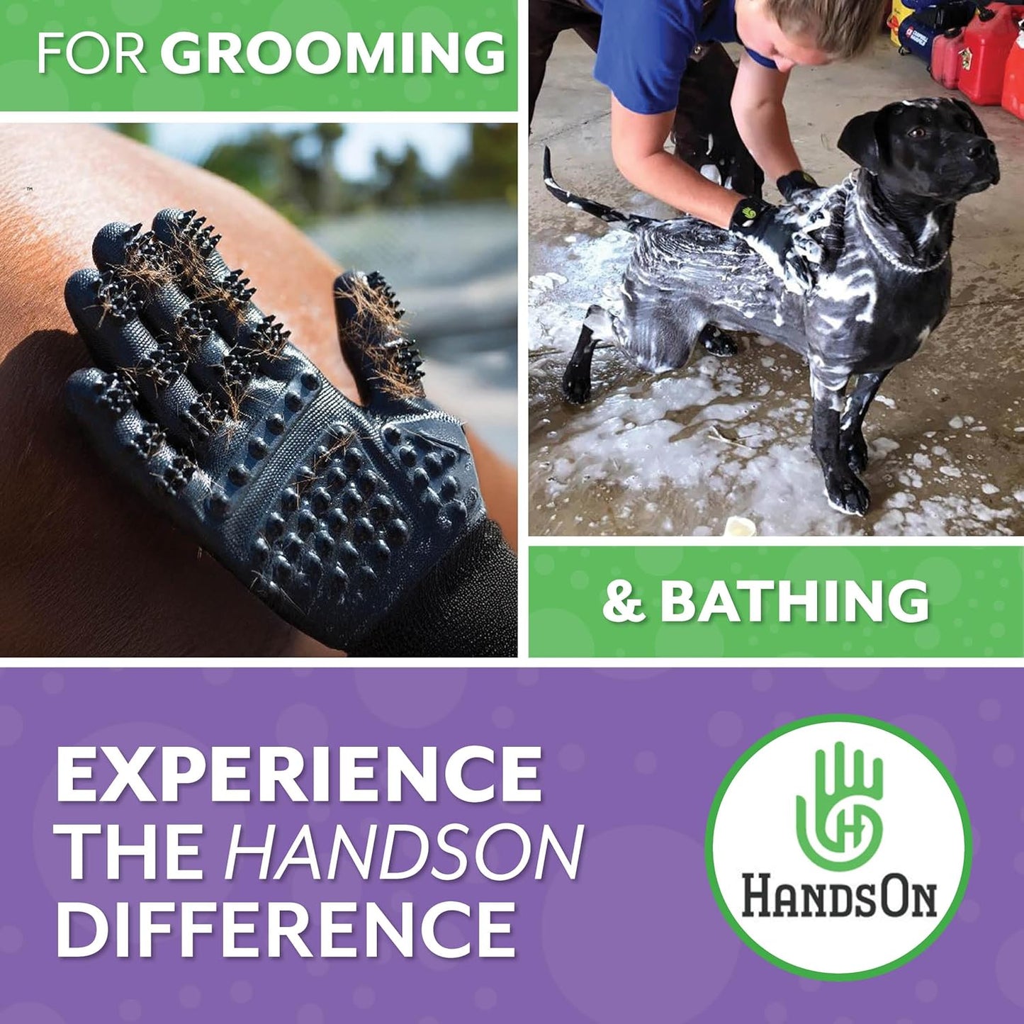 H HANDSON Pet Grooming Gloves - Patented #1 Ranked, Award Winning Shedding, Bathing, & Hair Remover Gloves - Gentle Brush for Cats, Dogs, and Horses (Grey, Large)