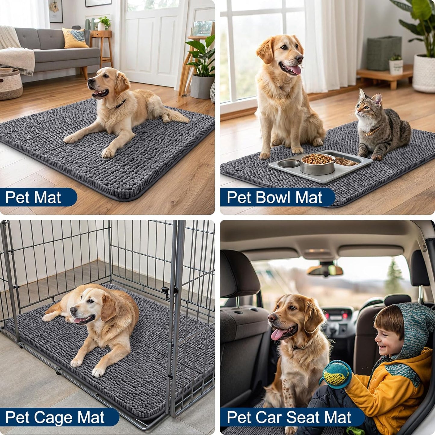 Smiry Dog Door Mat for Muddy Paws 59x35, Absorbs Moisture and Dirt Doormat, Non-Slip Washable Quick Dry Chenille Front Door Mat Indoor Entrance, Entryway Carpet for Inside Floor, Dark Grey