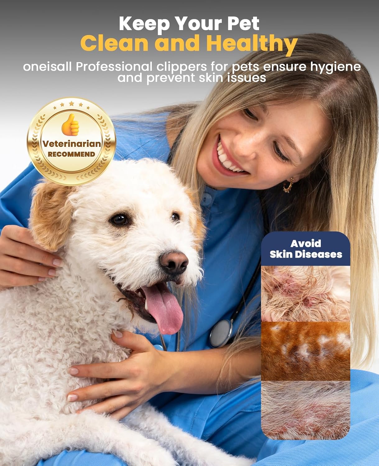 oneisall Dog Grooming Kit for Heavy Thick Hair&Coats/Low Noise Rechargeable Cordless Waterproof Dog Clippers for Grooming Animals&Pets/Pet Shaver with Stainless Steel Blade and Paw Trimmer