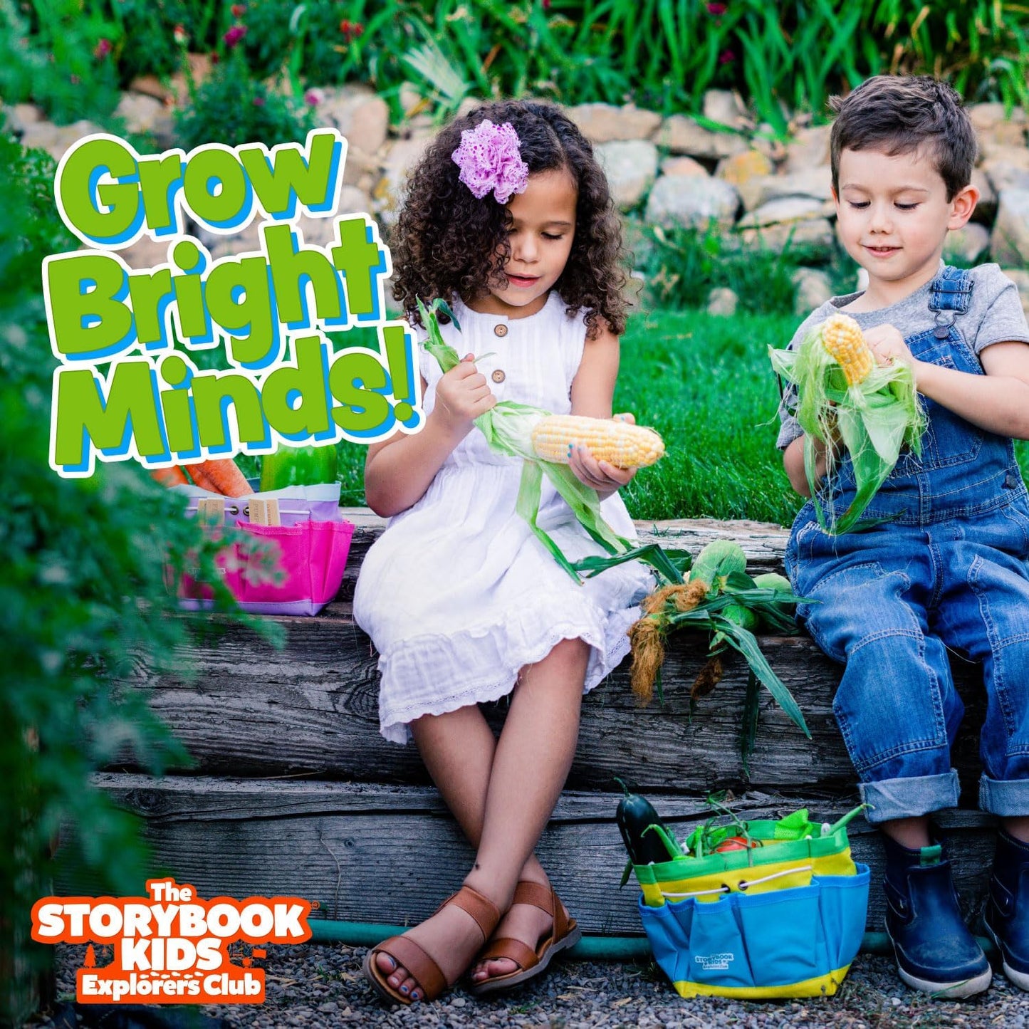 Pink Kids Gardening Tools - includes Sturdy Tote Bag, Watering Can, Gloves, Shovels, Garden Stakes, and a Delightful Children's Book "How to" Garden Tale - Kids Garden Tool set for toddler age on up.