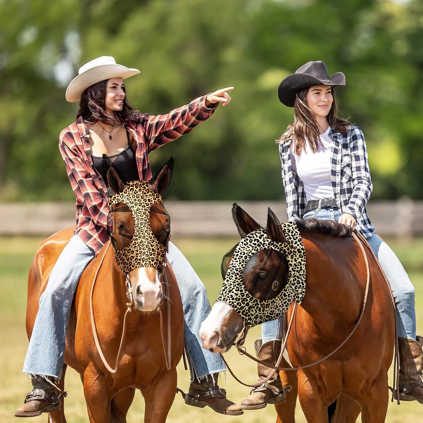 Chunful 6 Pcs Horse Fly Masks with Ears Smooth and Comfortable Cashel Mesh Fly Mask Elasticity Breathability UV Protection Horse Face Covering for Riding Supplies(Leopard,Large)